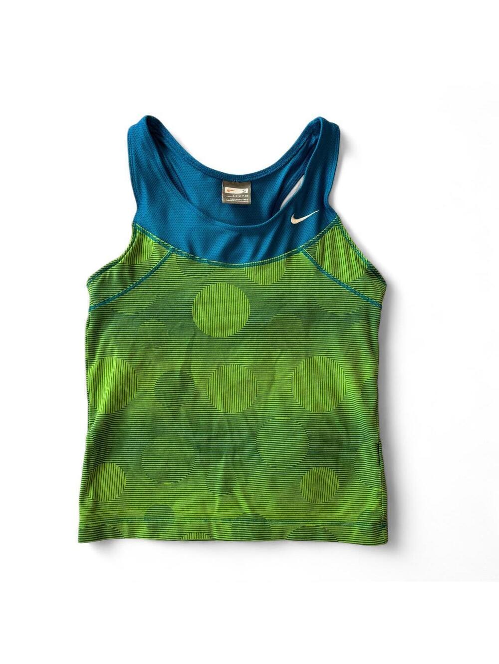 Nike Vintage Green Blue Circle Print Tank Top Small Built In Shelf Bra